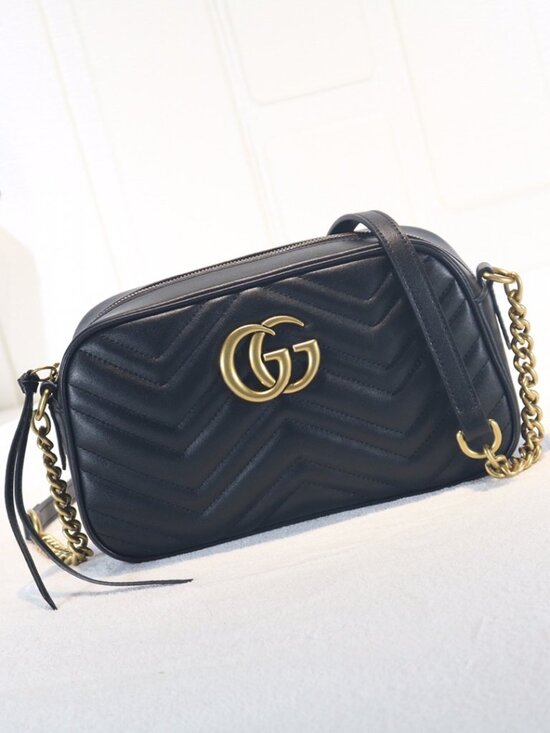 Gucci Handbags - GUCCI GG Marmont Mini Black Leather Shoulder Bag